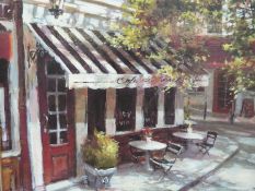 Three framed prints of French street scenes