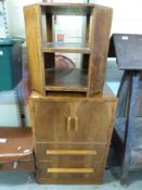 An Art Deco cupboard with two drawers below, together with an octagonal occasional table,