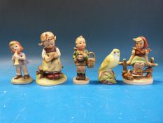 Four Goebel figures and a Royal Worcester bird