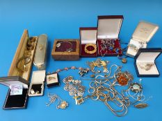 A quantity of costume jewellery to include silver chains, three watches,