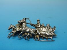 A Russian white metal brooch depicting a troika scene