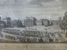 Four gilt framed black and white prints of views of London, Coln Gallery label verso,