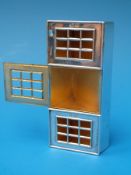 A hallmarked silver three-division stamp case with pierced lid and gilt interior, Ldn 1910,