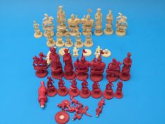 A Chinese carved ivory part chess set,