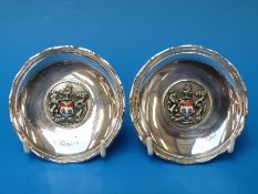 A pair of Chinese enamel and armorial silver pin dishes, Hong Kong, maker Wai Kee,