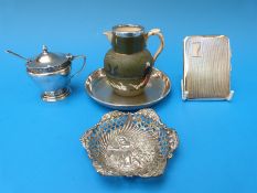 A hallmarked silver cigarette case, similar silver tray,
