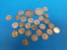 Two Edward VII florins and 25 silver 3d pieces Victorian onwards