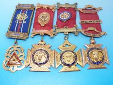 Four 9ct gold R.A.O.B. jewels (14g, 18.7g, 14.7g, 19.