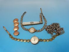 Two 9ct gold cased ladies' wristwatches, 9ct gold cufflinks (7.