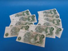Ten pre-decimal one pound notes by various cashiers