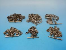 Six silver watch Albert chains including a double example