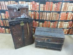 Two vintage trunks together with a vintage travelling box