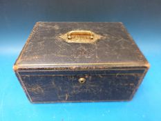 A large jewellery case with a ornate gilt handle to the top and a Bramah lock,