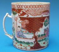 A 18thC large Chinese mug with figural decoration of a lady at a window,