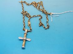 A 9ct gold link necklace with cross pendant (10.