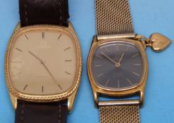 A gentleman's Omega De Ville wristwatch on leather strap together with a ladies' Omega De Ville