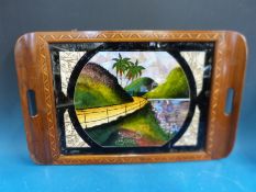 A Brazilian butterfly wing tray with inlaid border