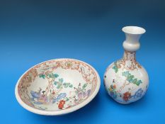 A 18thC Chinese porcelain guglet decorated with figures in coloured enamels enjoying a picnic with