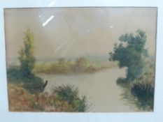 A framed and glazed watercolour of a waterside scene (signed A Ussher 25,