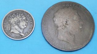 A George III crown together with a bull neck George III shilling