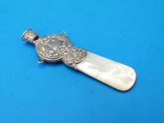 An Edwardian baby teether with hallmarked silver top Birmingham 1905,
