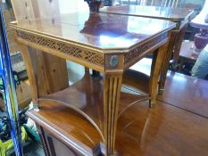 Two quarter veneered side tables