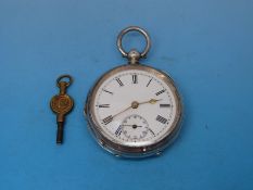 A gentleman's continental silver open faced pocket watch with key winding movement c1900