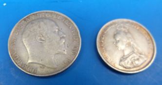 A VF 1887 Victorian jubilee shilling together with a 1903 fine Edward VII florin