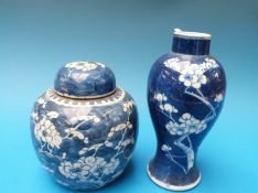 A 19thC Chinese prunus vase and ginger jar (tallest 18.