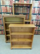 Three sets of pine bookshelves