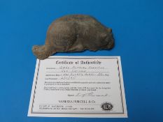 A Chinese pottery cat with certificate purporting Han Dynasty,