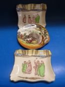 A Royal Doulton old English scenes plate 'The Gipsies' and two Royal Doulton dishes depicting
