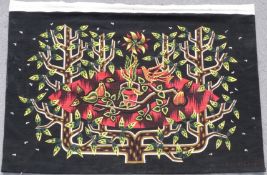 A Robert Four Aubusson style tapestry featuring birds in a tree.