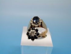 Two 9ct gold rings each set with diamonds and sapphires
