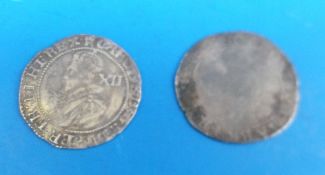 A c1628 Charles I shilling square shield reverse castle mint mark,