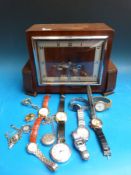 A walnut cased two train Bentima mantel clock together with a quantity of various modern watches