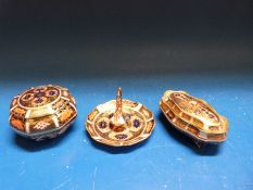 Three Royal Crown Derby 1128 pattern dressing table items