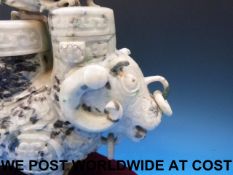 A large Chinese jadeite figural lidded vase and cover in the form of an archaistic buffalo,