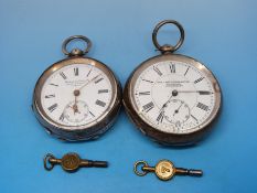 Two continental silver keywinding gentleman's pocket watches,