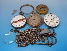 A Cymrex gold plated pocket watch together with two other pocket watch movements,