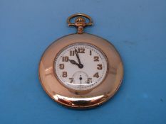 A c1915 gentleman's pocket watch in 'Tyre' style with gold plated Elgin case and jewelled movement