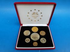 A 1992 Piedfort seven coin ECU set,