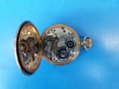 A rolled gold cased hunter pocket watch with keyless wind movement