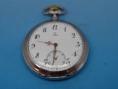 A gentleman's continental silver keyless c1915 pocket watch by Omega,