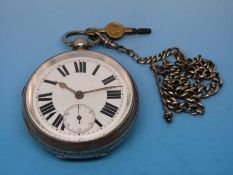 A silver cased gentleman's pocket watch of generous proportions with bold Roman numerals and