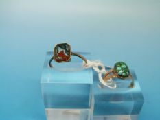 A hallmarked 18ct gold ring set with turquoise (size N) and a yellow metal ring marked 9ct gold set