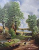 Two Barry Robinson oils on board 'The Cornfield after Constable' (60 x 44cm) and 'The Village