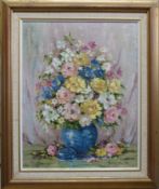 Two framed oils on canvas by the late Joan Francis (local artist) one a still life the other Tarn