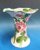 A Wemyss pottery flared vase with hand painted rose decoration
