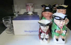 Collection of Toby jugs, an Edinburgh Crystal etched glass 'The Sailor's Tear', Wedgwood,